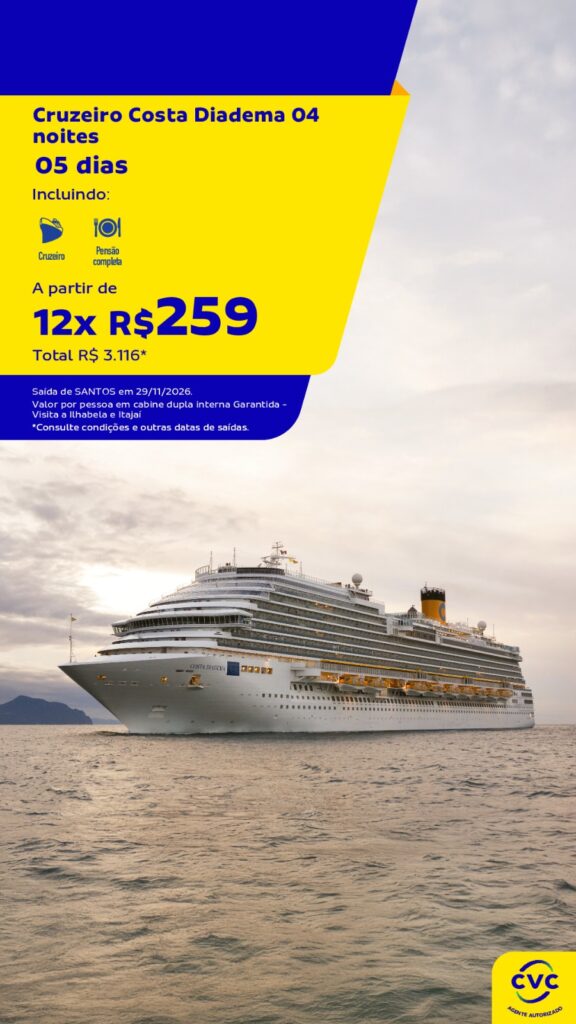 Cruzeiro Costa Diadema 5 dias: pensão completa