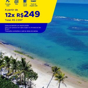 Arraial d’Ajuda saindo de Bauru: 8 dias com café da manhã