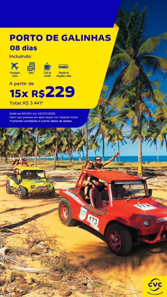 Porto de Galinhas + Aéreo saindo de Bauru | 08 dias | Julho