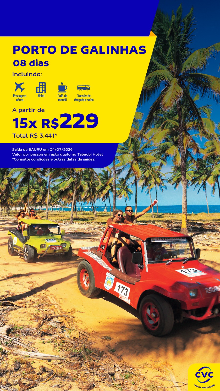 Porto de Galinhas + Aéreo saindo de Bauru | 08 dias | Julho